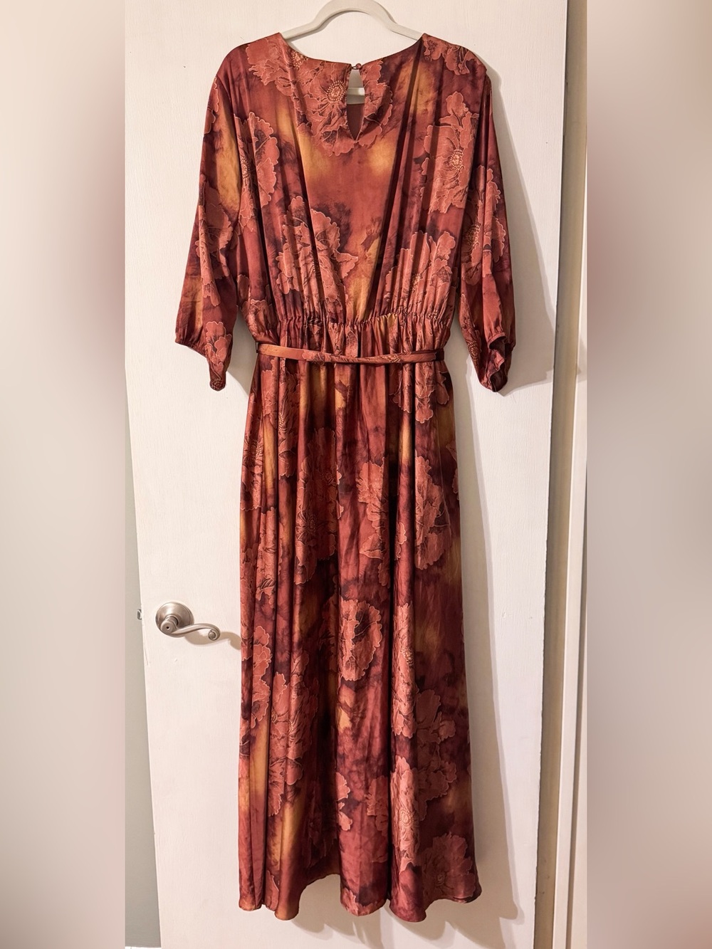 Baltic Born Terracotta Floral Tie-Waist Satin Paula Maxi Dress 2XL - Picture 5 of 7